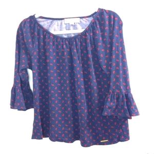 Michael Kors M Paisley Top/Blouse 3/4 Sleeves with Ruffle So Soft Flowy …